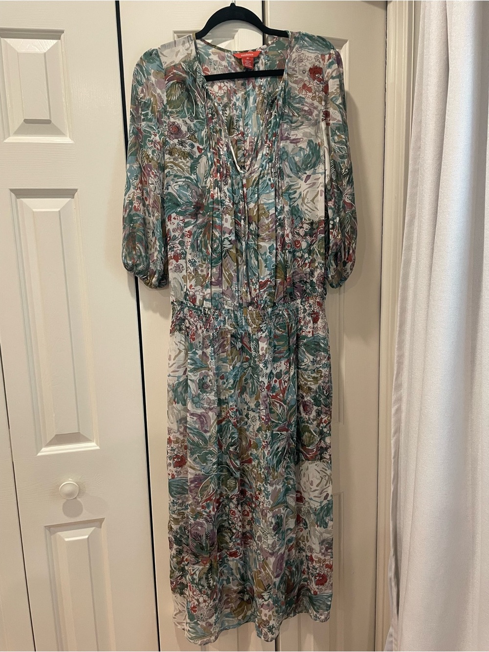 Sundance Floral Sheer Maxi Dress in Teal, Green & Burgundy